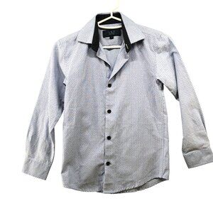 L&Z Royal Boy Size 8 Long Sleeve Dress Shirt Blue Red Triangle Printed Oxford